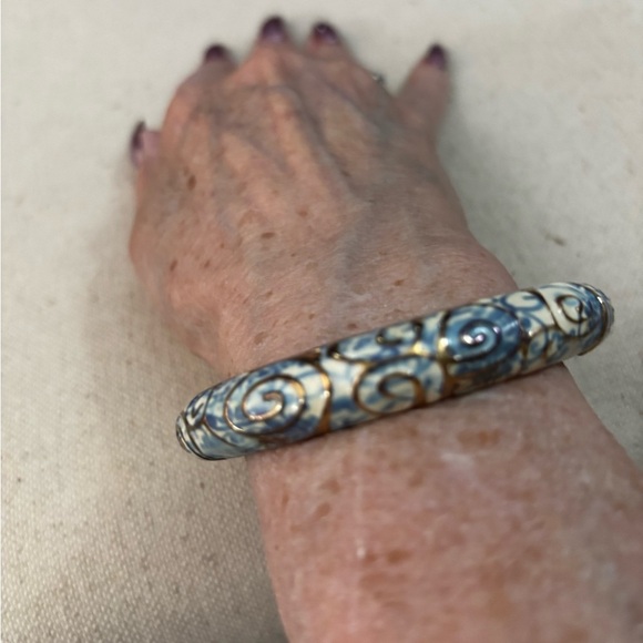 Beautiful Blue, Grey, silver and Gold bangle bracelet - Picture 1 of 8